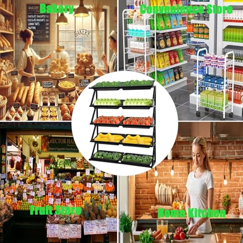 Regal für die Aufbewahrung von Einkaufskörben, Ständer für Obst- und Gemüsekörbe, Set mit Snack-Körben, 4/5-lagige Snack-Aufbewahrungswagen, Gemüse-Organizer, Schwarz, 4 Ebenen