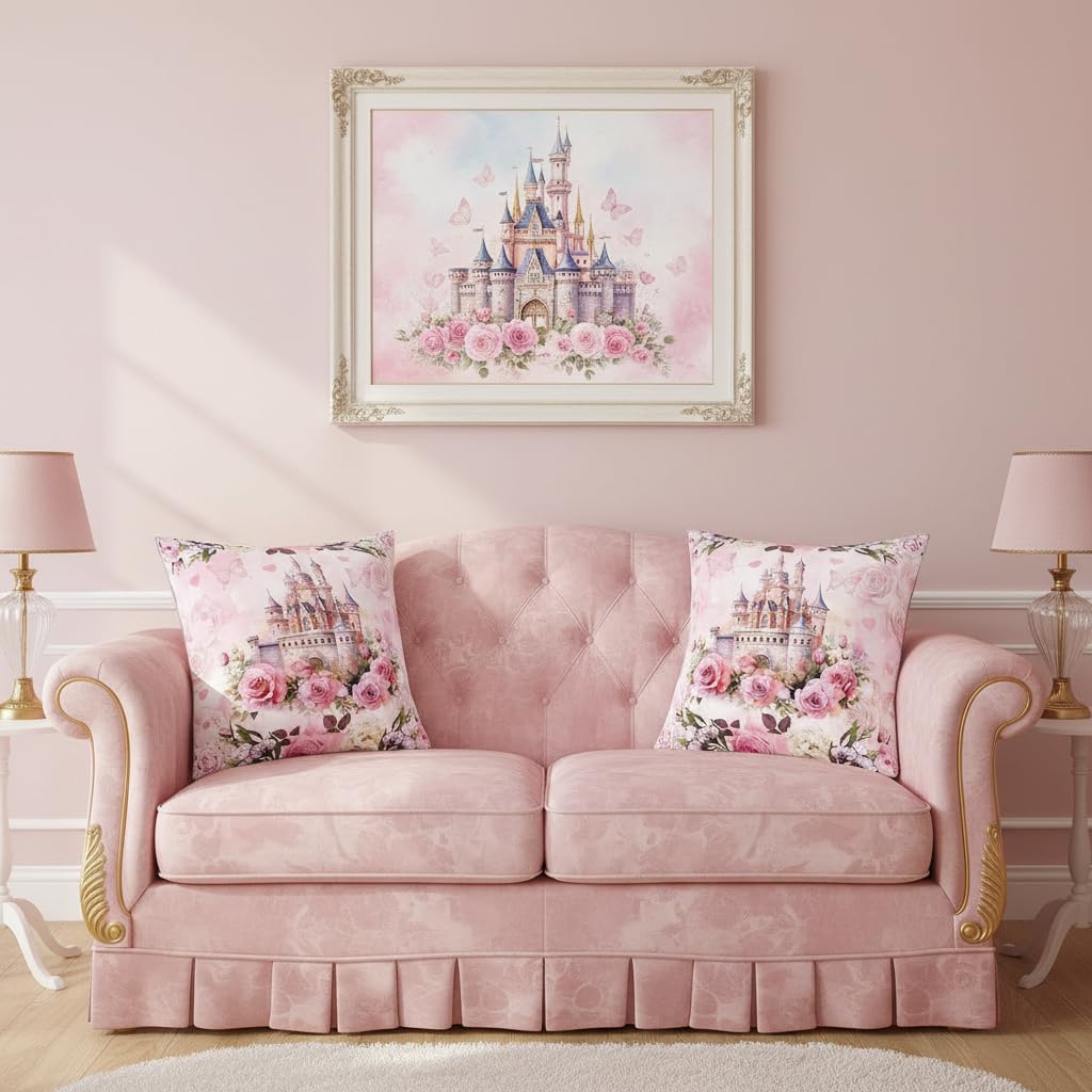 Housse de coussin château de princesse pour décorer le canapé du salon ou la chambre