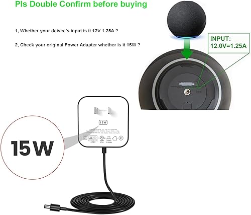 Miniatura 2 de Power Cord Replacement for Alexa Dot 4th Gen/3rd Gen/5th Gen 2022, Show 5 2nd Generation 2021 Speaker, 15W Charger Adapter