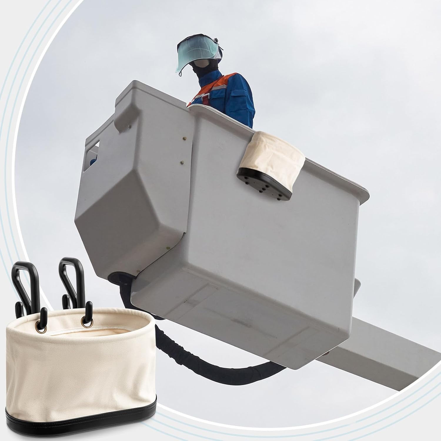 Eccliy 2 Set of Canvas Bucket Bags, Aerial Oval Tool Bucket with Black Polypropylene Bottom, Includs Hooks and Interior Pockets Tool Organizer for Industrial Maintenance Construction Sits