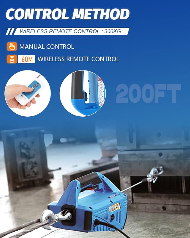 NEWTRY Elektromos Csörlő 230V Vezeték Nélküli Távirányítóval 300kg Teherbírás 11,8m Emelési Magasság 1500W Motor