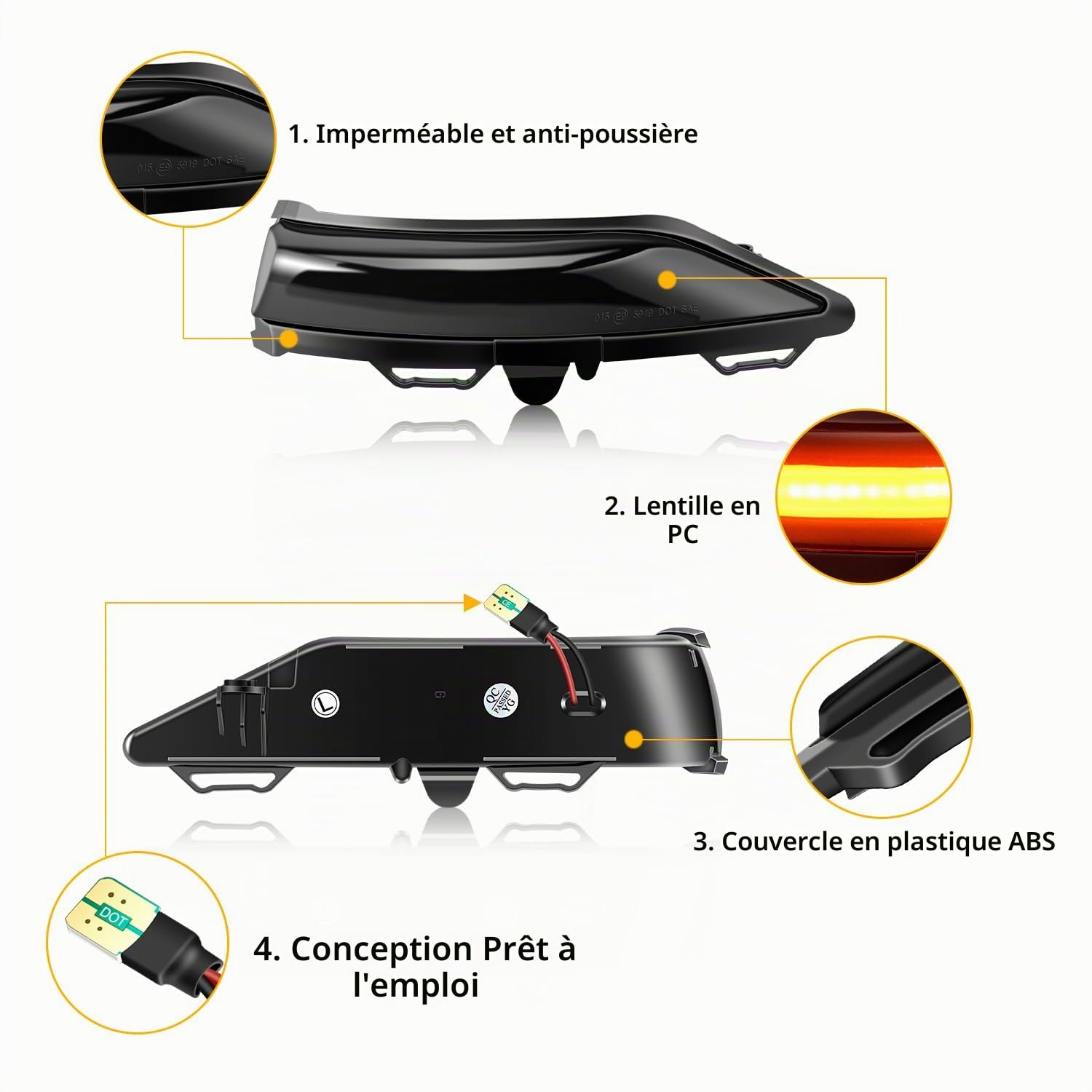 LED Dynamique Clignotant Séquentiel, Marqueur Latéral E8 Lampe témoin, 12V LED Jaune Ambré Brillant Compatible avec For-d Fiesta Mk8 2018 2019 2020 PUMA, 2 Pièces