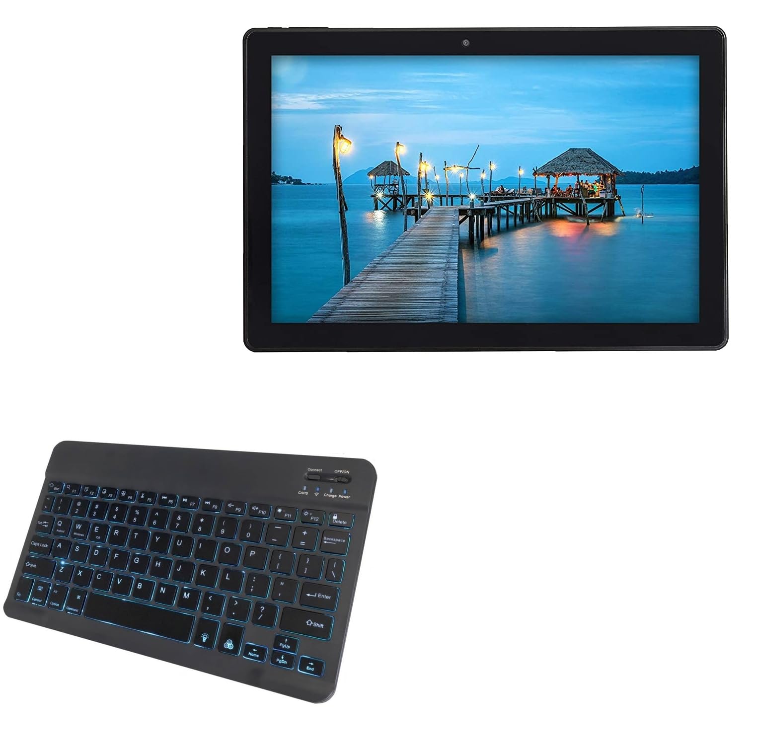 BoxWave Keyboard Compatible with Simbans TangoTab (10 in) - SlimKeys Bluetooth Keyboard - with Backlight, Portable Slim LED 7 Colors - Jet Black