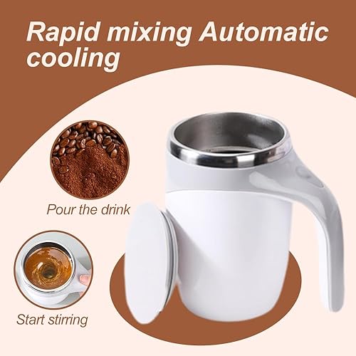 Miniatura 4 de Taza de café con agitación magnética automática, taza portátil de acero inoxidable recargable para café, leche, té, chocolate caliente