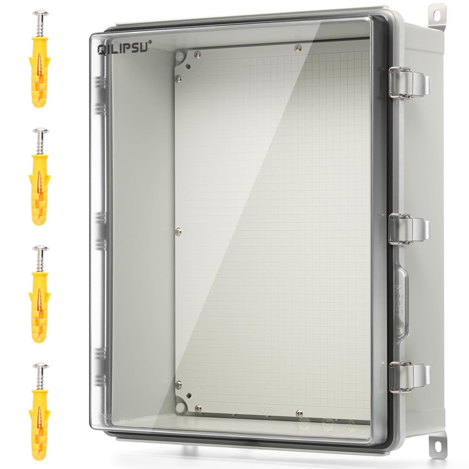 qilipsu pc/abs alloy plastic waterproof outdoor junction box, 20.3"x16.4"x7.9" ip66 electrical enclosure with mounting plate, wall brackets, clear hinged door weatherproof for projects