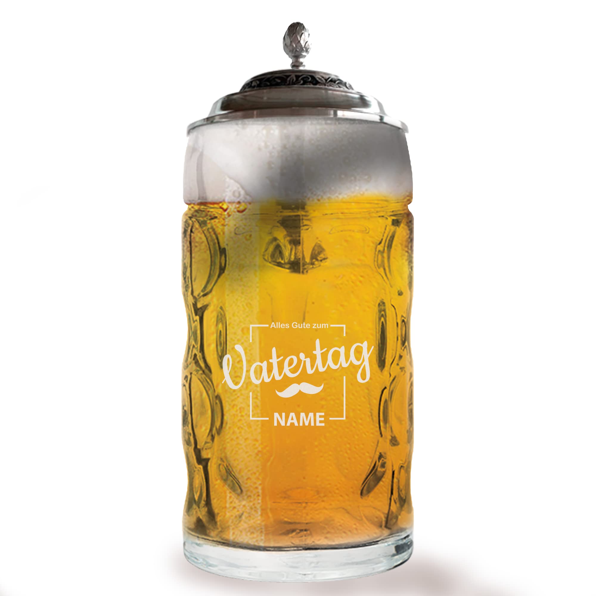 Chope à bière avec gravure et couvercle en étain – Chope à bière Isar 0,5 l avec couvercle en étain – Chope à bière comme cadeau de fête des pères – Cadeau d'anniversaire pour homme