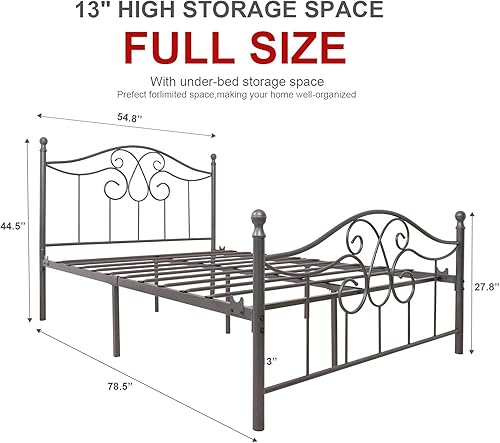 Miniatura 63 de Base de cama de metal Queen con cabecera y estribo, plataforma de granja, marco de cama tamaño Queen para debajo de la cama, no necesita somier y