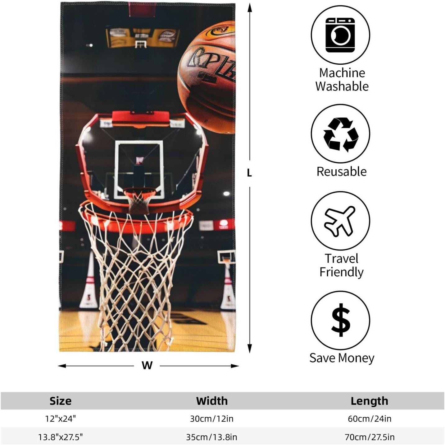 Basketball Print Hand Towels for Kitchen, Decorative Bathroom Towels Decor Farmhouse Cute for Men Women Gifts