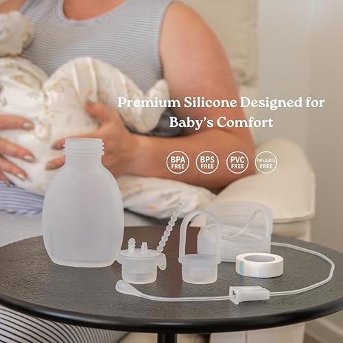Miniatura 3 de Haakaa Juego de tubo de alimentación suplementario de silicona y bolsa Kit de asistencia para lactancia materna para suministro bajo, soporte