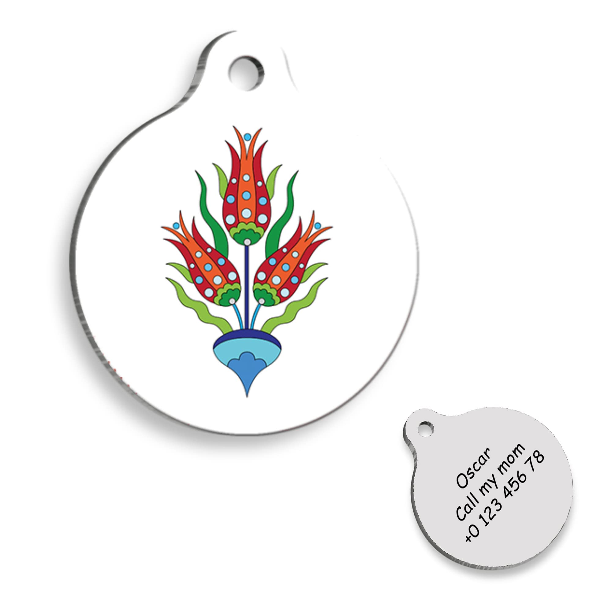 Tulips Flowers Personalized Dog Tag - Custom Name Tag - ID Tag for Dog & Cat - Customized Pet Tags - Dog & Cat Name id Tag - Dog Name Tag - Engraved Dog Tag