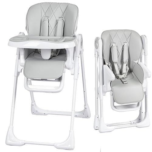 Babevy Sillas altas para bebé, multifuncionales para bebés con altura ajustable y reclinable, silla alta plegable para bebé con bandeja extraíble,