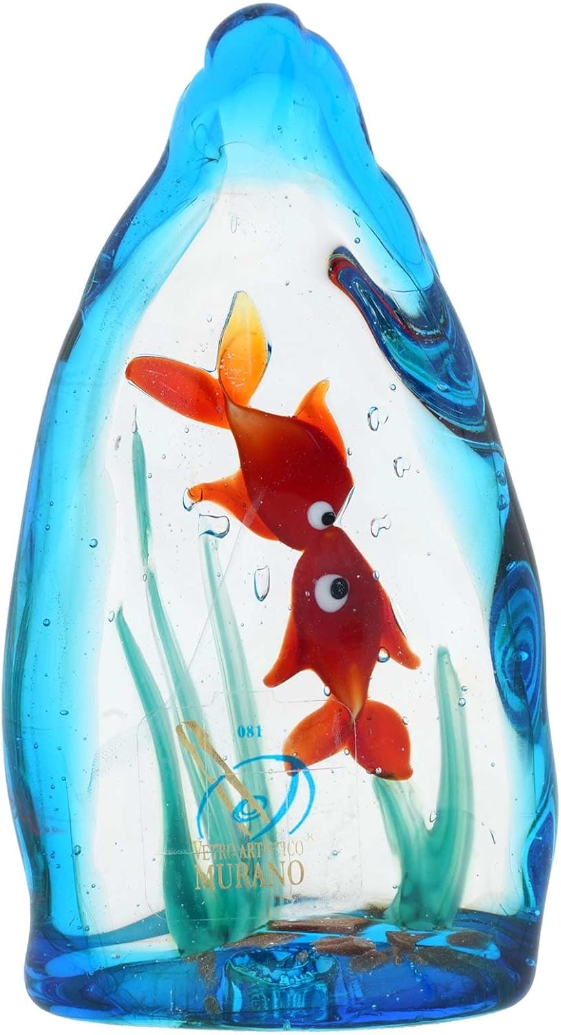 Glass Of Venice Murano Glass Aquarium with Two Tropical Fish - 4 inches