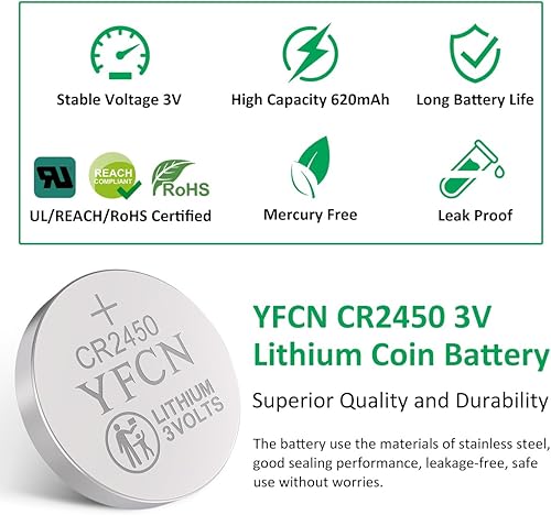 Miniatura 2 de YFCN Batería CR2450 de litio de 3 V, paquete de 20 baterías CR2450 para llavero remoto de automóvil, velas sin llama, repuesto de batería CR 2450