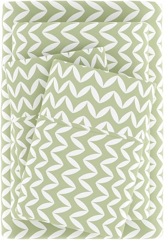 LINENS & HUTCH Sheet Set Patterned Microfiber Ultra Soft Bedding in Puffed Chevron - California King Puffed Chevron Sage