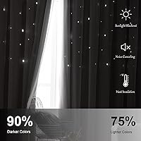 Vista 5 de Cortinas de estrellas, rosa y gris, cortinas, bloqueo de luz, 2 paneles, 52 x 96 pulgadas, dormitorio