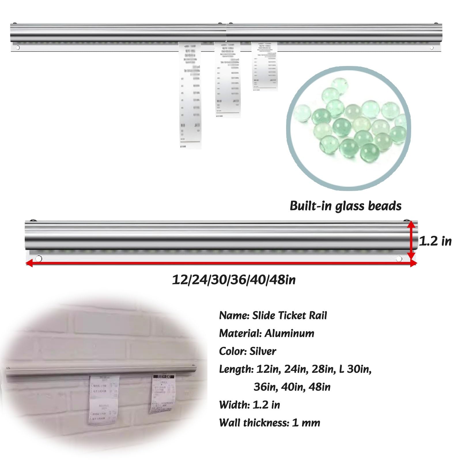 HAIXHX comandero hosteleria Restaurant Order Ticket Holder No Drill, 12 24 28 30 36 40 48 Inch Slide Check Receipt Holders, Kitchen Metal Tickets Rack Stand Rail for Commercial Catering(L 28in)