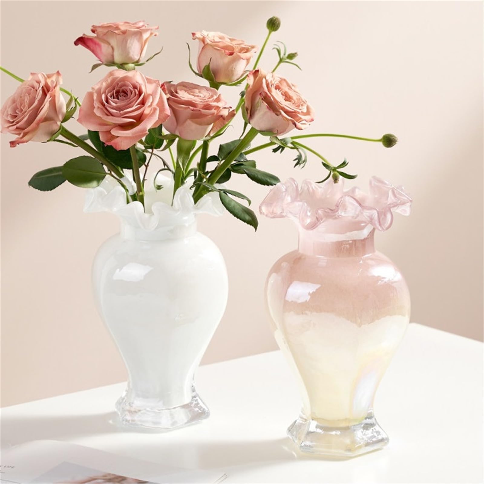 Vases décoratifs en Verre de 23cm Haut, for la Maison, Le Salon, pièce maîtresse Table Décoration d'intérieur(Blanc)