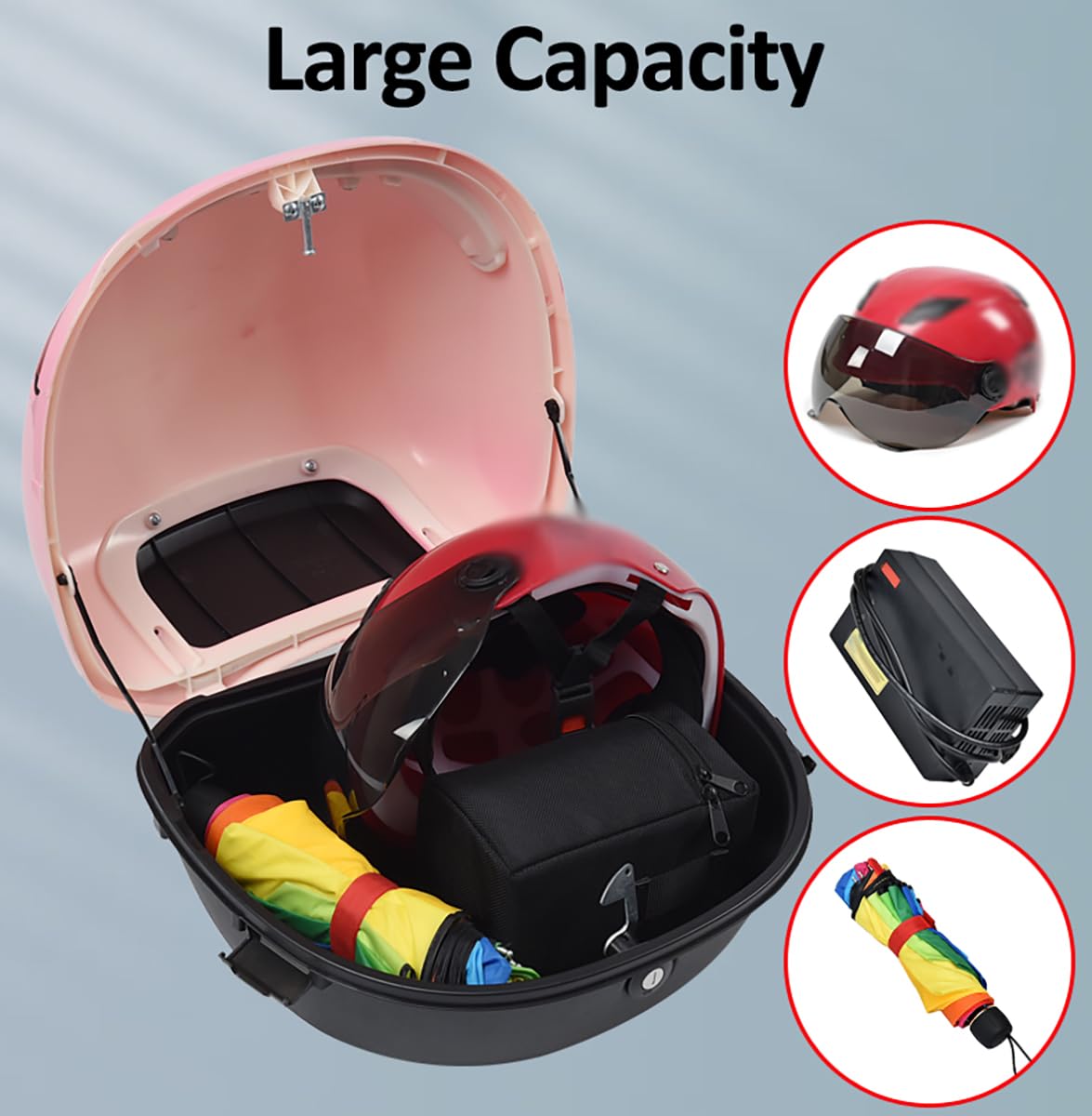 Motocicleta Top Case, Universal Motocicleta Tail Box Trunk Cerradura de Almacenamiento de plástico impermeable Top Box con respaldo de plástico cómodo para el casco de equipaje,Blue