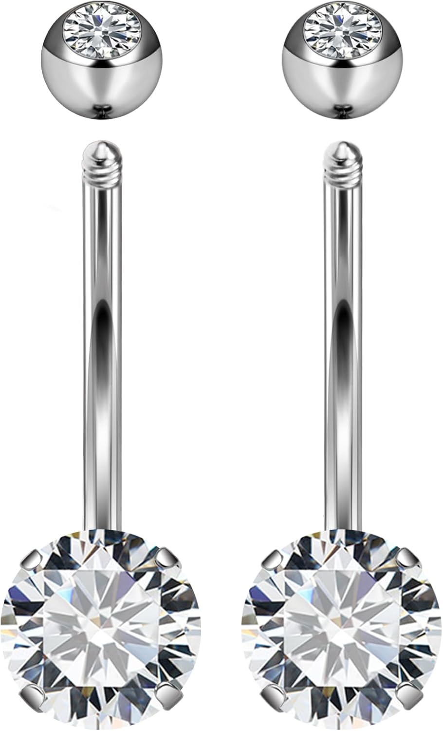 Long Belly Button Ring 6mm 8mm 10mm 12mm 14mm Surgical Stainless Steel Round Cubic Zirconia Navel Barbell Long Bar Belly Button Piercing Jewelry Silver, black, rose gold belly ring