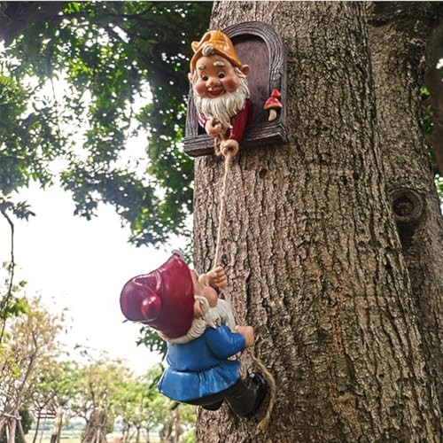 DDLUZQual Climbing Gnomes Tree Faces Decor Outdoor for Yard - Cute Gnome Garden Statue Art Resin Dwarf Sculpture for Outdoor Decoration Ornaments