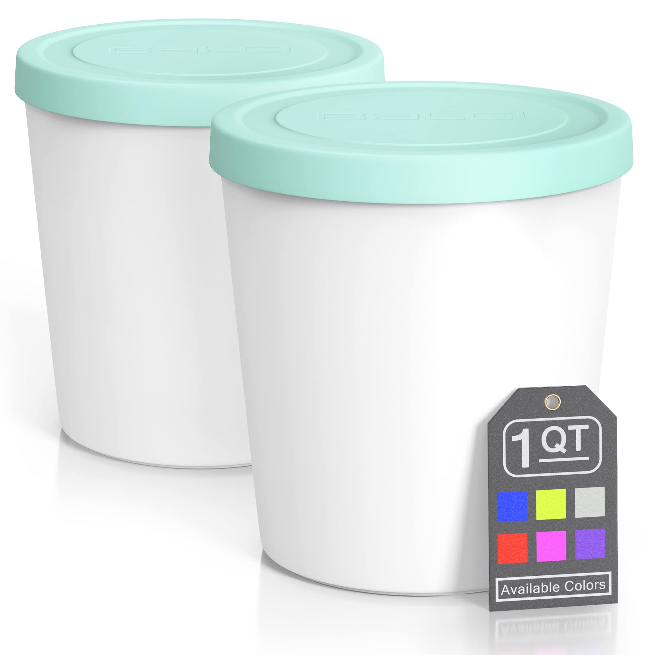 BALCI - Premium Ice Cream Containers (2 Pack - 1 Quart Each) Perfect Freezer Storage Tubs with Lids for Ice Cream, Sorbet and Gelato! - Mint