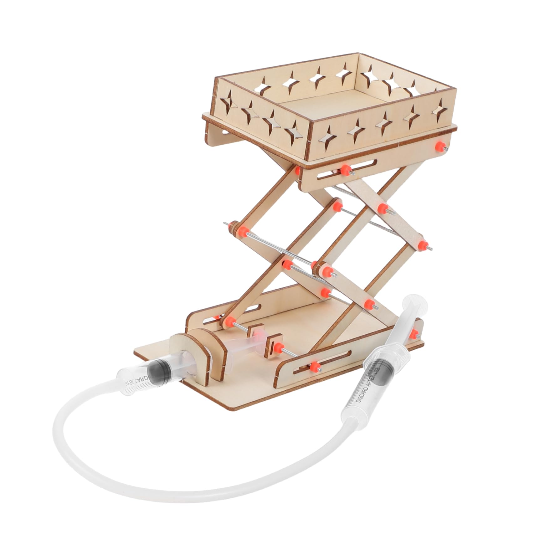 ABOOFAN DIY Hydraulic Lab Jack Machine Kit for Kids Science Experiment Adjustable Height Wooden Toy for Learning Activity and School Education