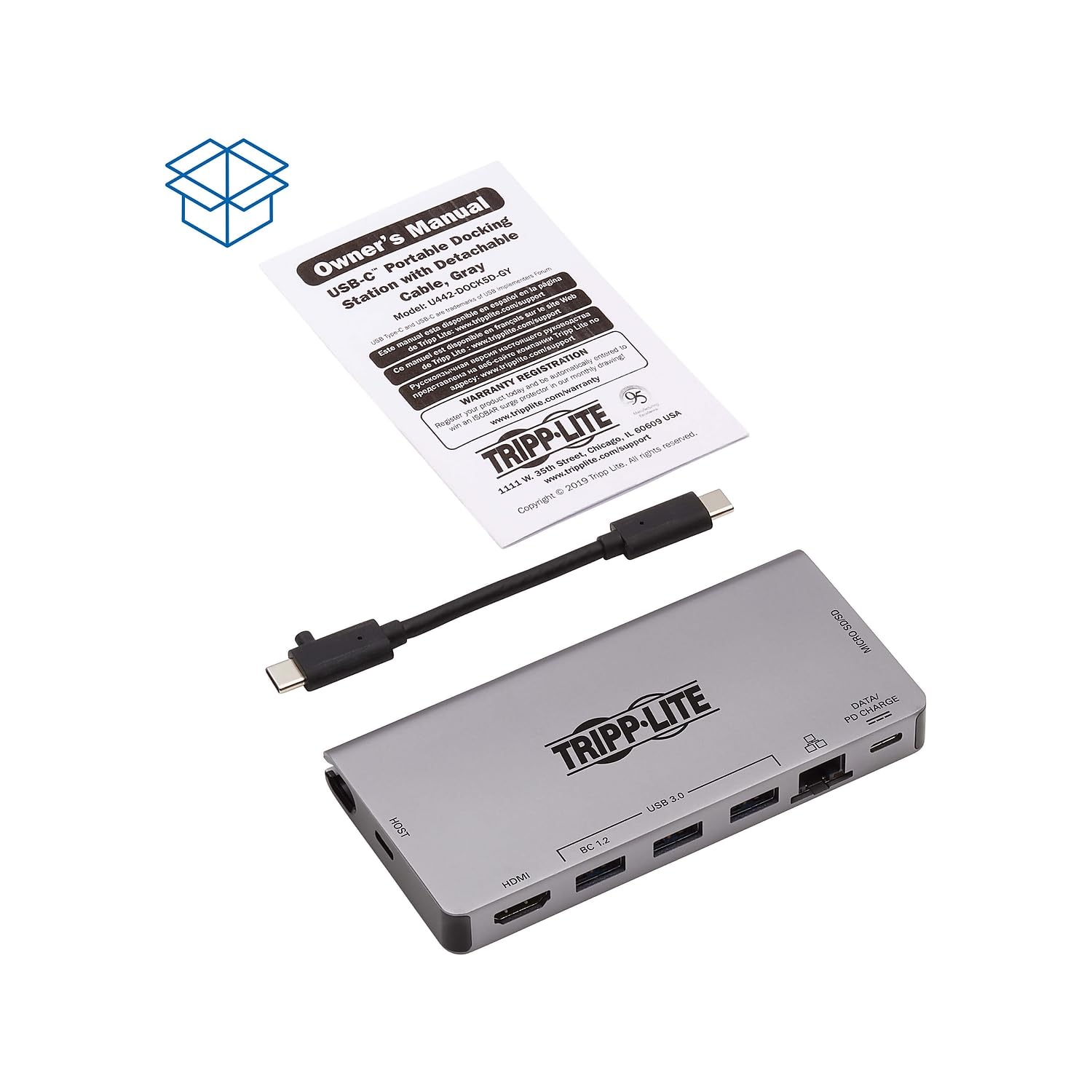 Tripp Lite USB C Docking Station USB Hub 4K HDMI GbE SD Card Reader Pd Charging (U442-DOCK5D-Gy)