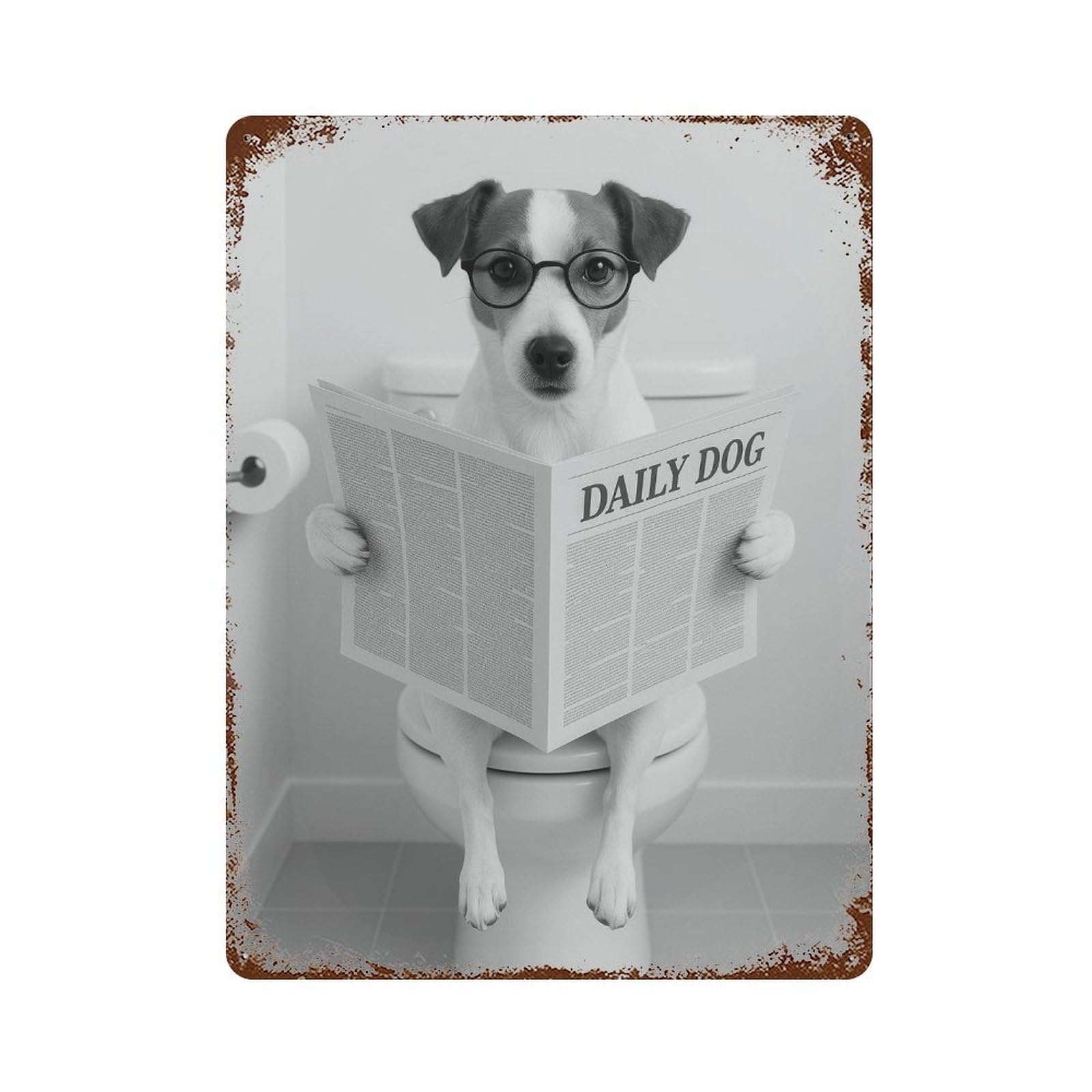 xiaoxiaoshen Jack Russell Reading Newspaper on Toilet Wall Decor Art Metal Tin Poster Modern Home Decor Art Home Bar Shop Decorations Vintage Sign 40x30cm