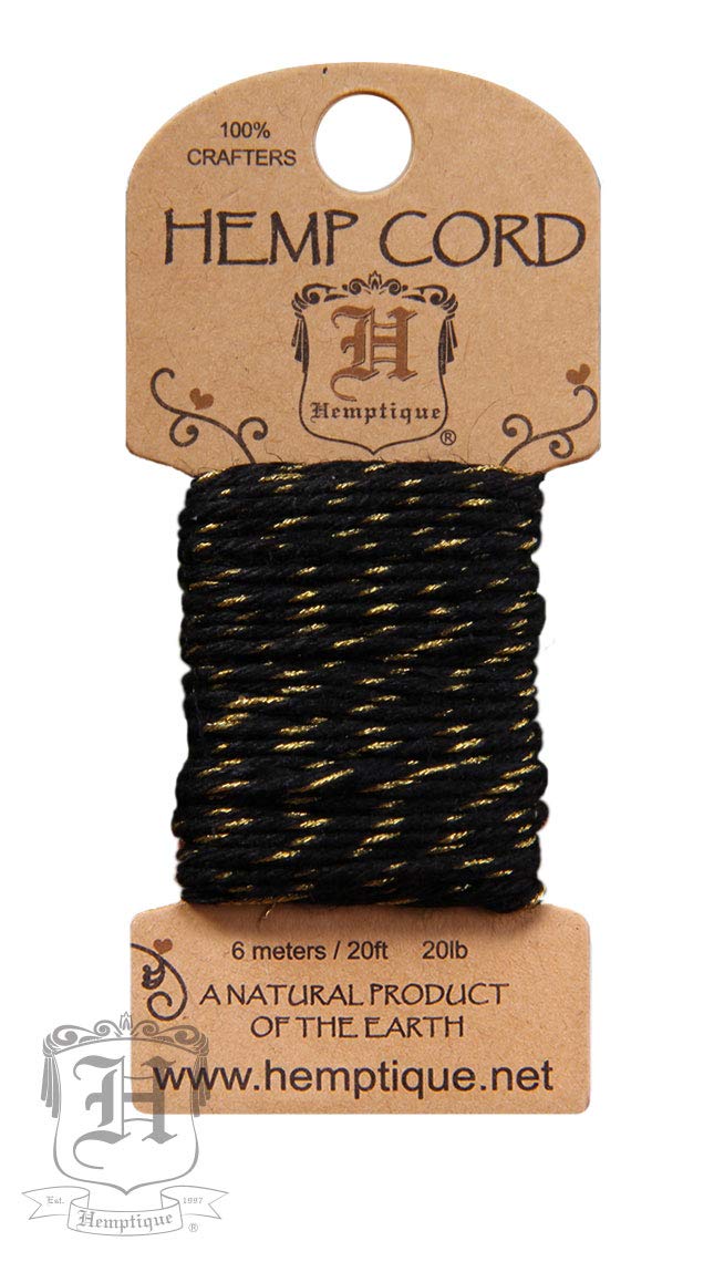 Hemptique #20 Hemp Mini Card-5pk, Metallic Gold/Black