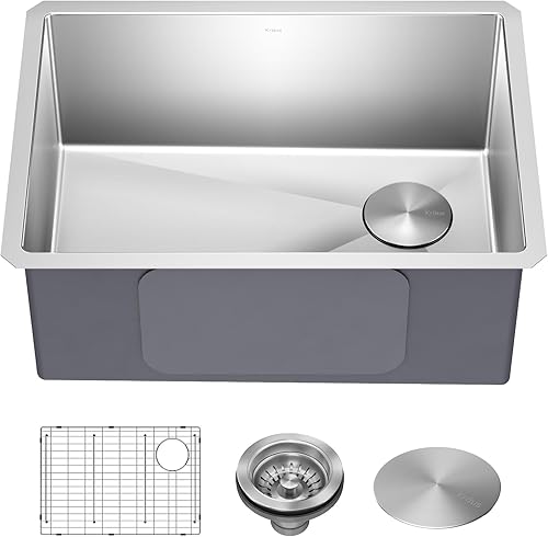 Vista 110 de Kraus KHU101-24L Standart PRO 24-inch Undermount 16 Gauge Single Bowl Laundry and Utility Sink, 24 Inch, Tight Radius