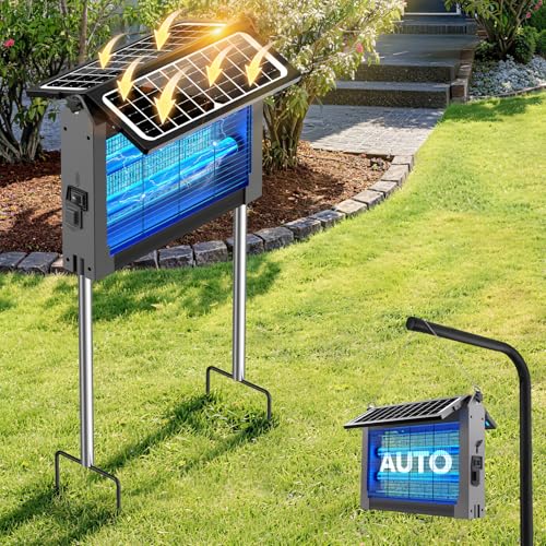 Image of Solar Bug Zapper Outdoor Dual Solar Panel, 4500V Mosquito Zapper Waterproof | IPX5 Waterproof, Auto /Off, Solar Power, USB C Charging, Attract All Types Of Flying Insects, Easy to Maintain, Backyard Ideal
