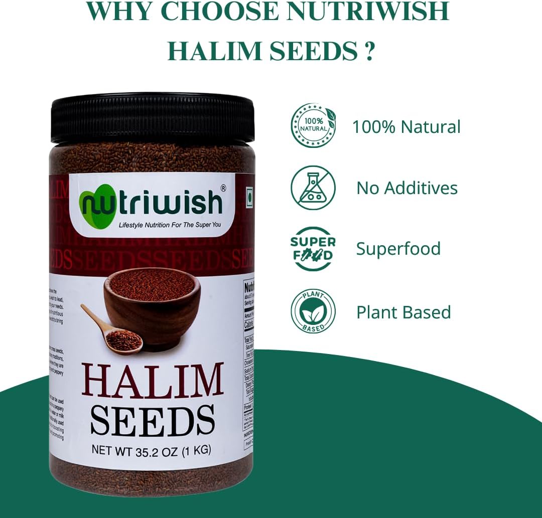 Nutriwish Natural Halim Seeds | Pure & Natural Garden Cress Seed | Safe & Beneficial Aliv Seeds | Halim Aliv Garden Cress Seed for Eating | No Additives | High Protein Snack | 1 kg