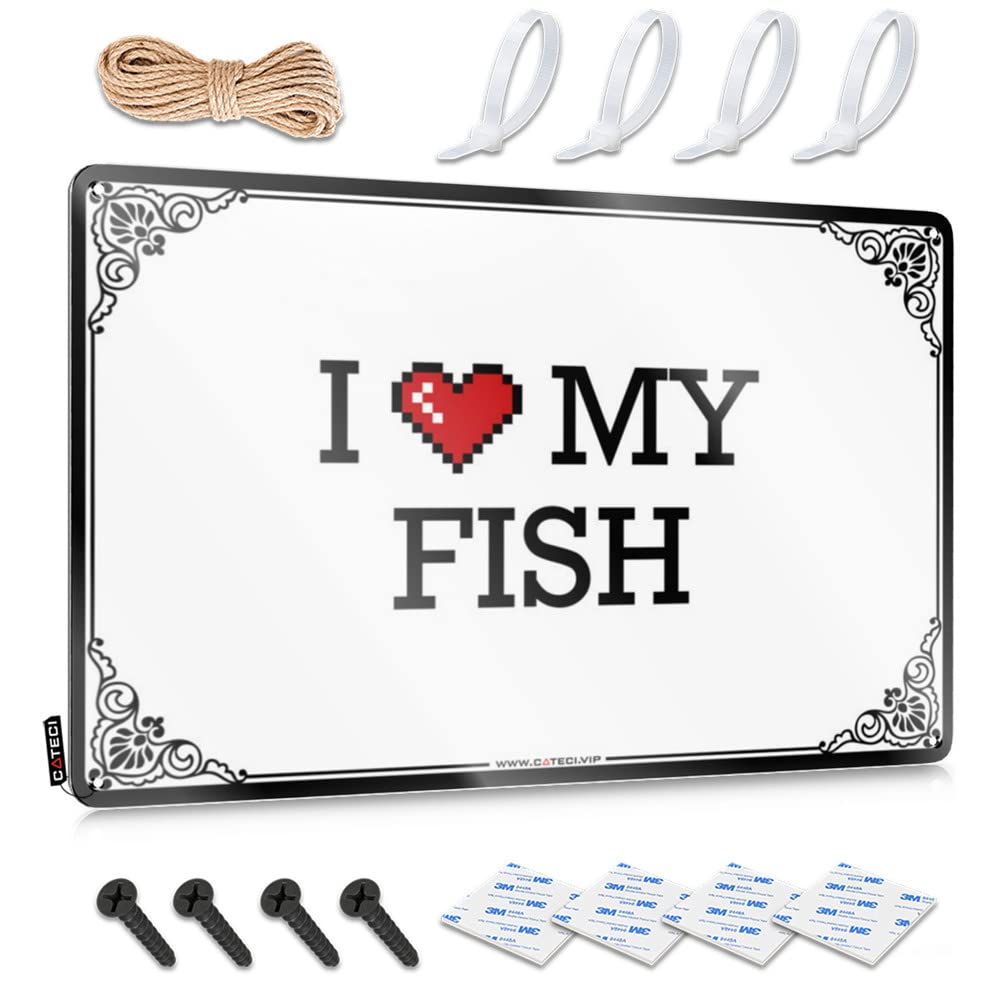 I Love My Fish Outdoor Patio Decor Ranch Hanging | Faded Poster Accessories Vintage Metal Wall Decor(20X30CM)