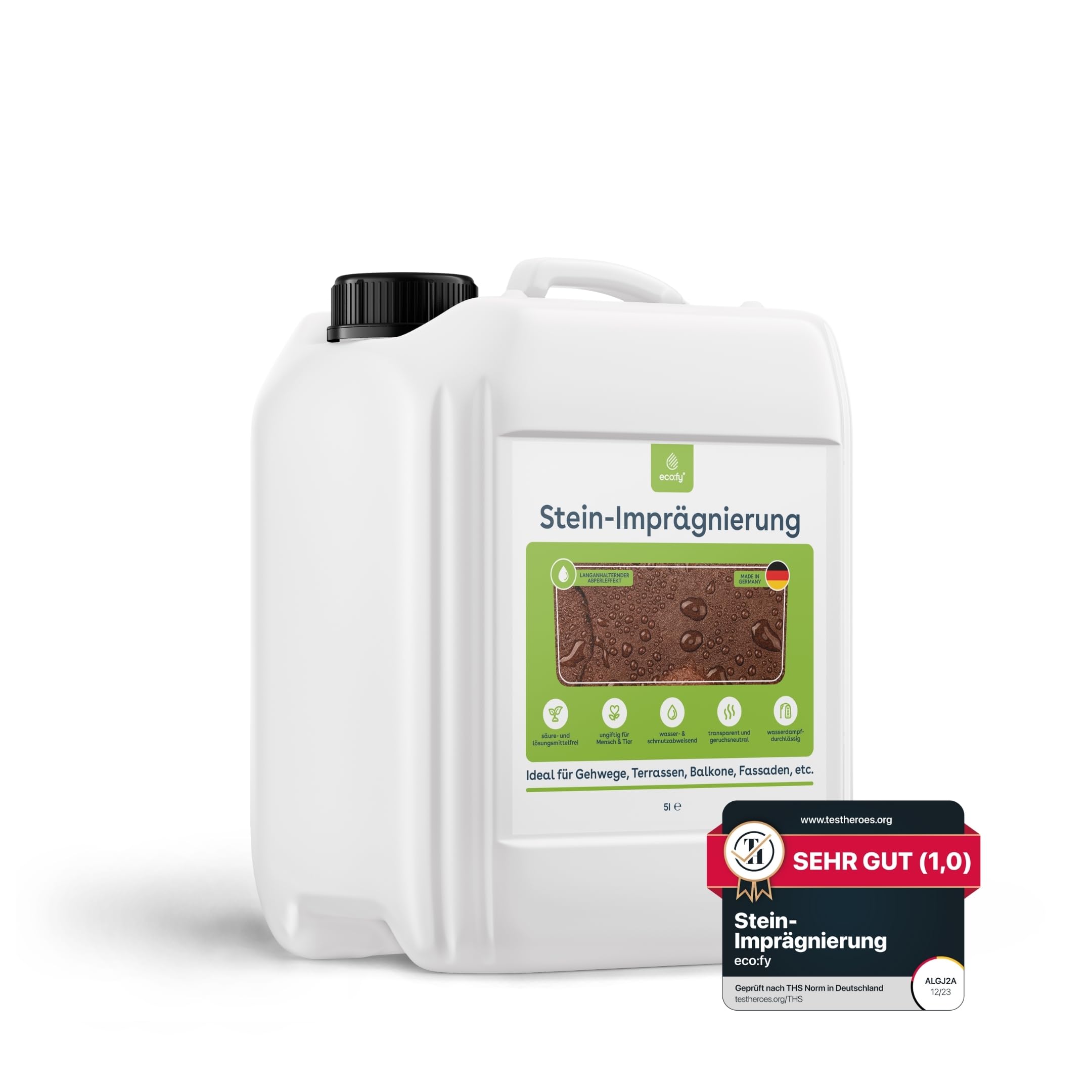 Eco:fy Green,Transparent Stone Impregnation Waterproofing Agent Sealing Stone Concrete Paving Stones Facade Against Green Growth And Dirt Transparent Solvent Free Pfc-Free Breathable (5 Litres)