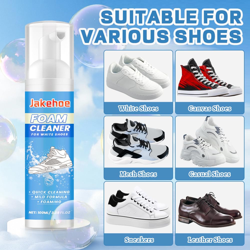 flintronic Pulisci Scarpe, Kit Pulizia Scarpe, Detergente in Schiuma, Detergente per Allenatori, con Spazzola, Asciugamano e Spugna, Pulizia Scarpe Scamosciate, per Rimuovere Macchie e Sporcizia