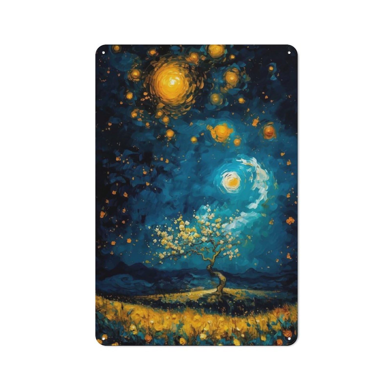 Junmoney Starlit Blossoms Decorative Metal Wall Decor 30X20cm, Vintage Metal Sign For Hallway, Home Bar, Garage Or Study