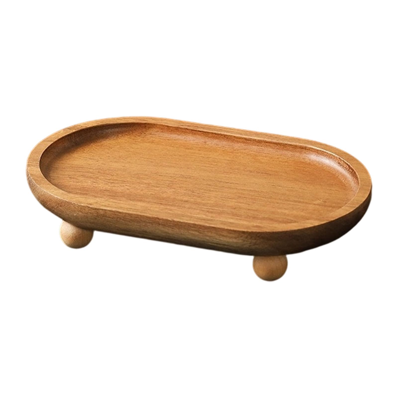 Japanese Styles High Foot Wooden Tray for Kitchen Dining Table Storage and Display with Natural Wood Grains High Foot Display Tray