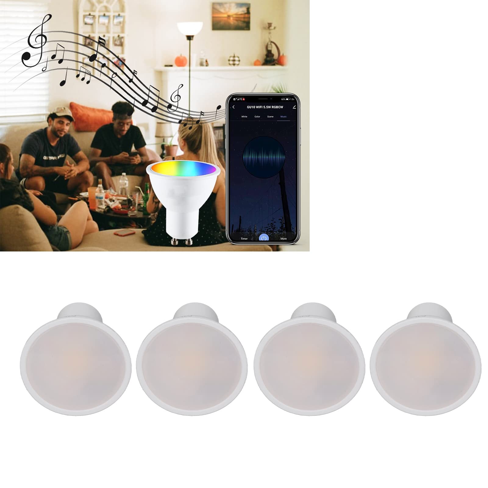 Chrees Lampadina WiFi Smart LED Che Cambia, luminosità Regolabile, Controllo Vocale per la Casa, Set da 4 Pezzi