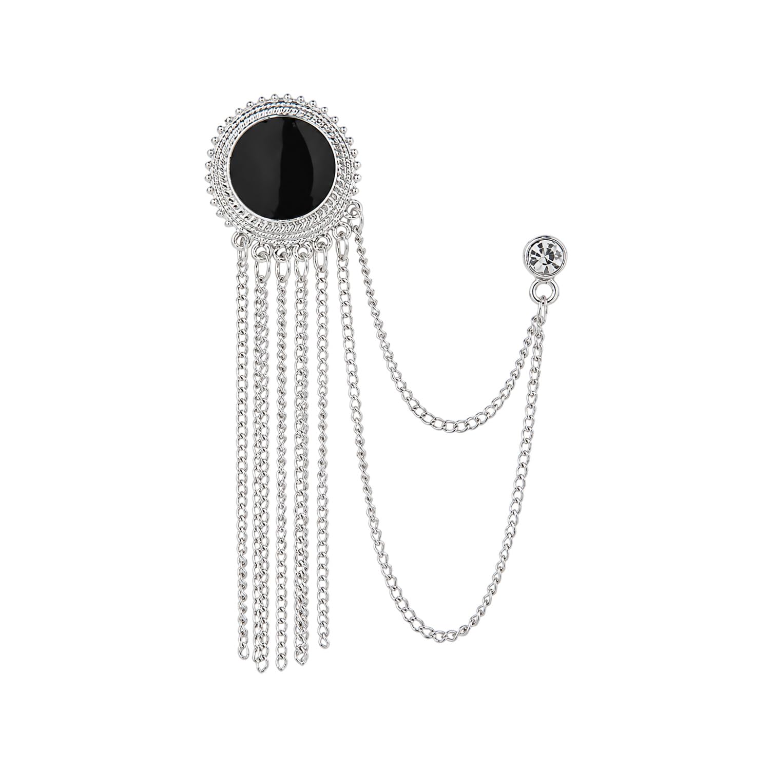 syga Men's & Women Suit Shirt Stud Lapel Pin Chain Tassel Brooch Pin with Crystal Chain(Classic Round Tassel Silver)-picture-13