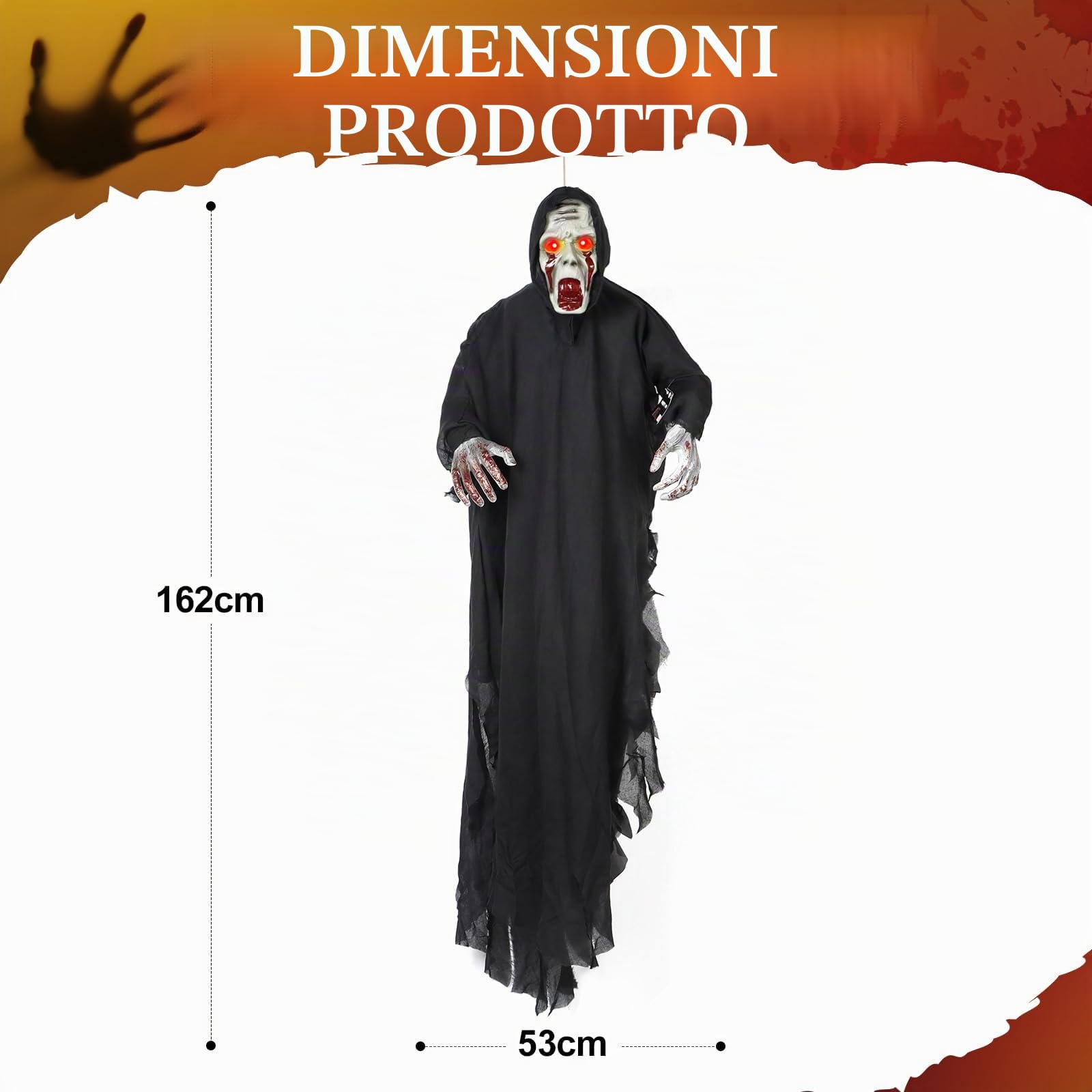 Natale Horror 2025 Decorazioni Halloween Fantasma da Appendere Scheletro con Occhio Rosso, Attivato dalla Voce Addobbi Casa Decorazioni Esterno Horror Giardino