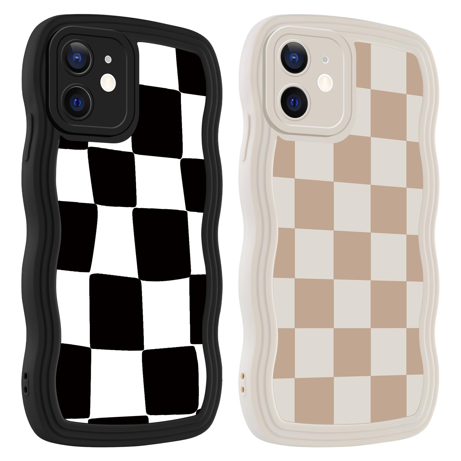 lioscre 2 Pack Cute Plaid Phone Case for iPhone 12 6,1 inch, Aesthetic Checkered Trendy Soft Silicone Slim Fashion Protective Shockproof TPU Bumper