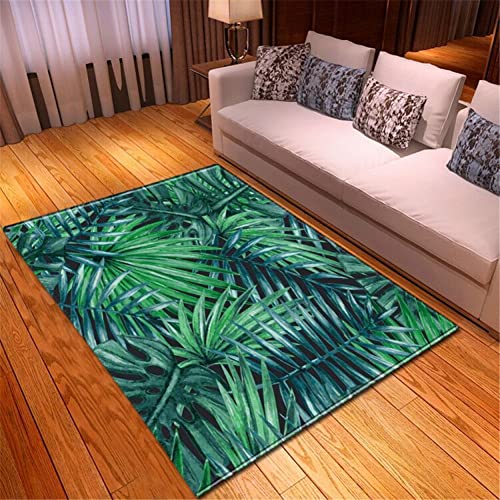 Mateju Tapis Chambre Moderne 3D, Antidérapants Absorbant Flanelle Tapis de Sol de Bain, Salle Carpettes de Paillasson, pour Salon, Couloir, Cuisine Décoration (Feuilles Tropicales,40x60cm) Cover
