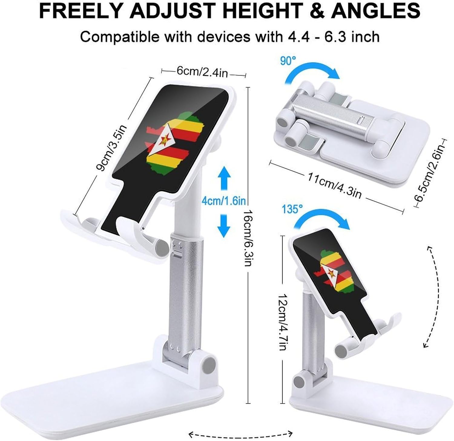 Flag Map of Zimbabwe Folding Cell Phone Stand for Desk image 2