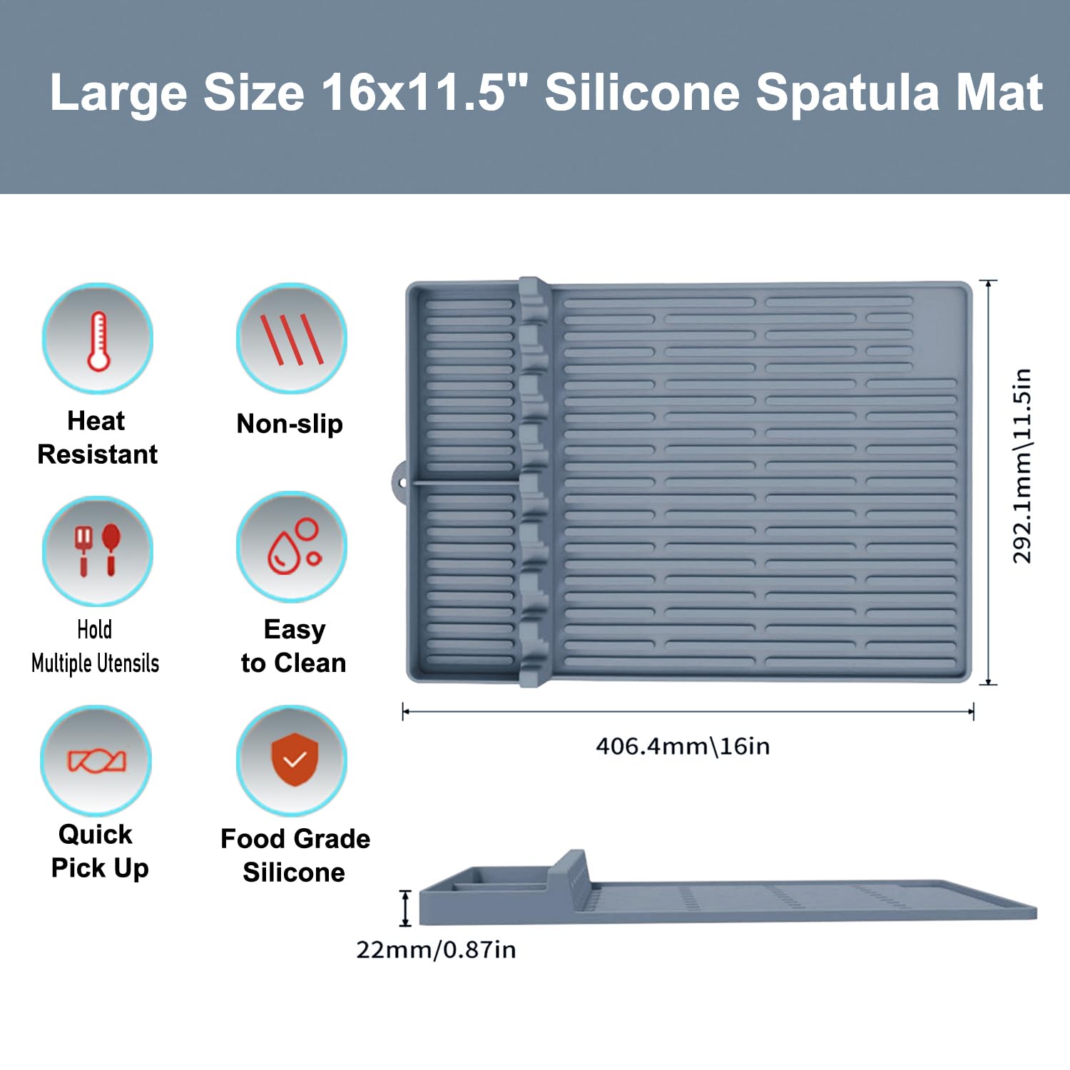 Silicone Grill Mat for Blackstone,Silicone Griddle Tools Mat with Drip Pad,Heat Resistant Spatula Mat for Outdoor Grill and Kitchen Countertop(Gray)