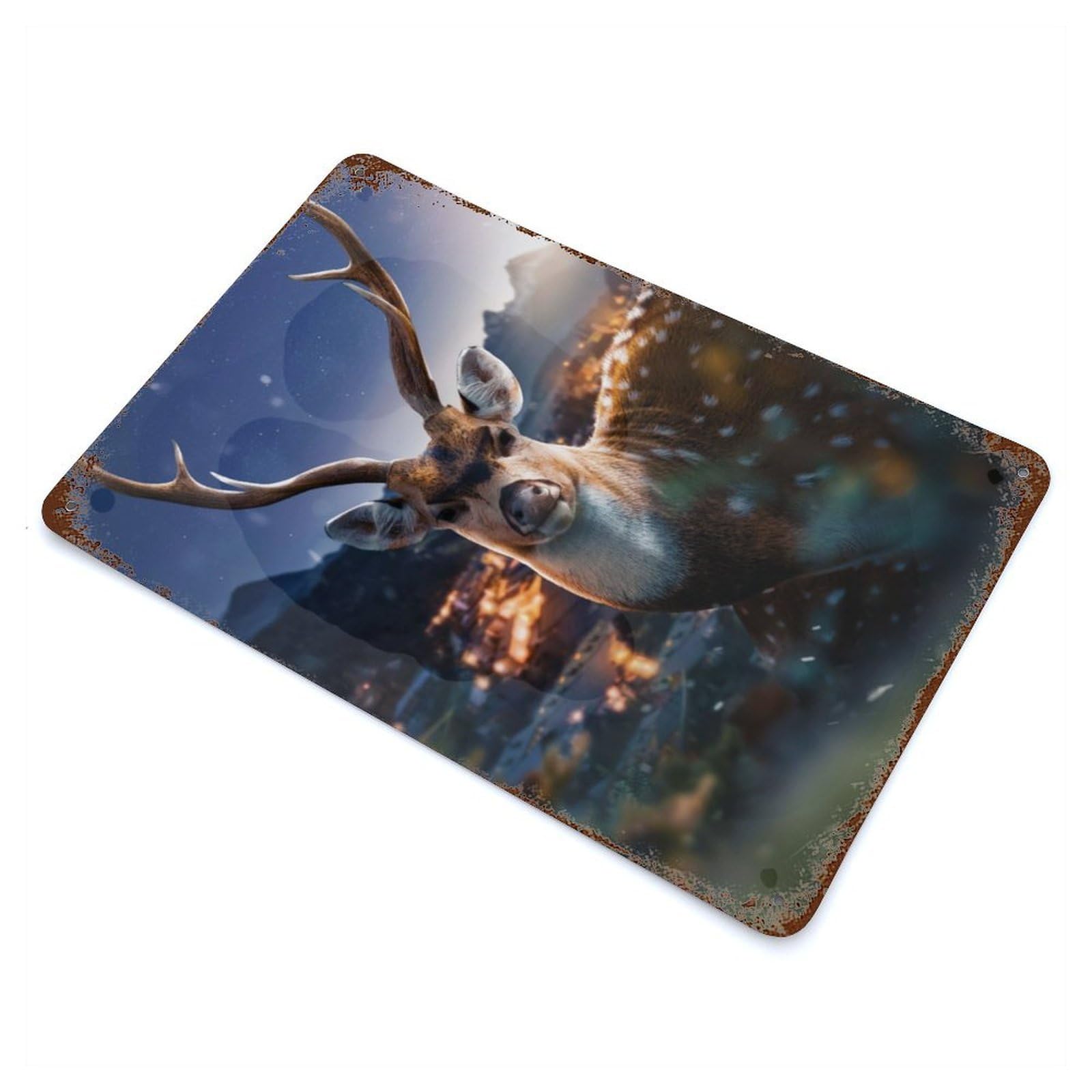 The Beautiful Deer 11.8"x7.9" Aged Metal Wall Plaque, Retro Wall Decor for Farmhouse, Kitchen And Entryway Decor