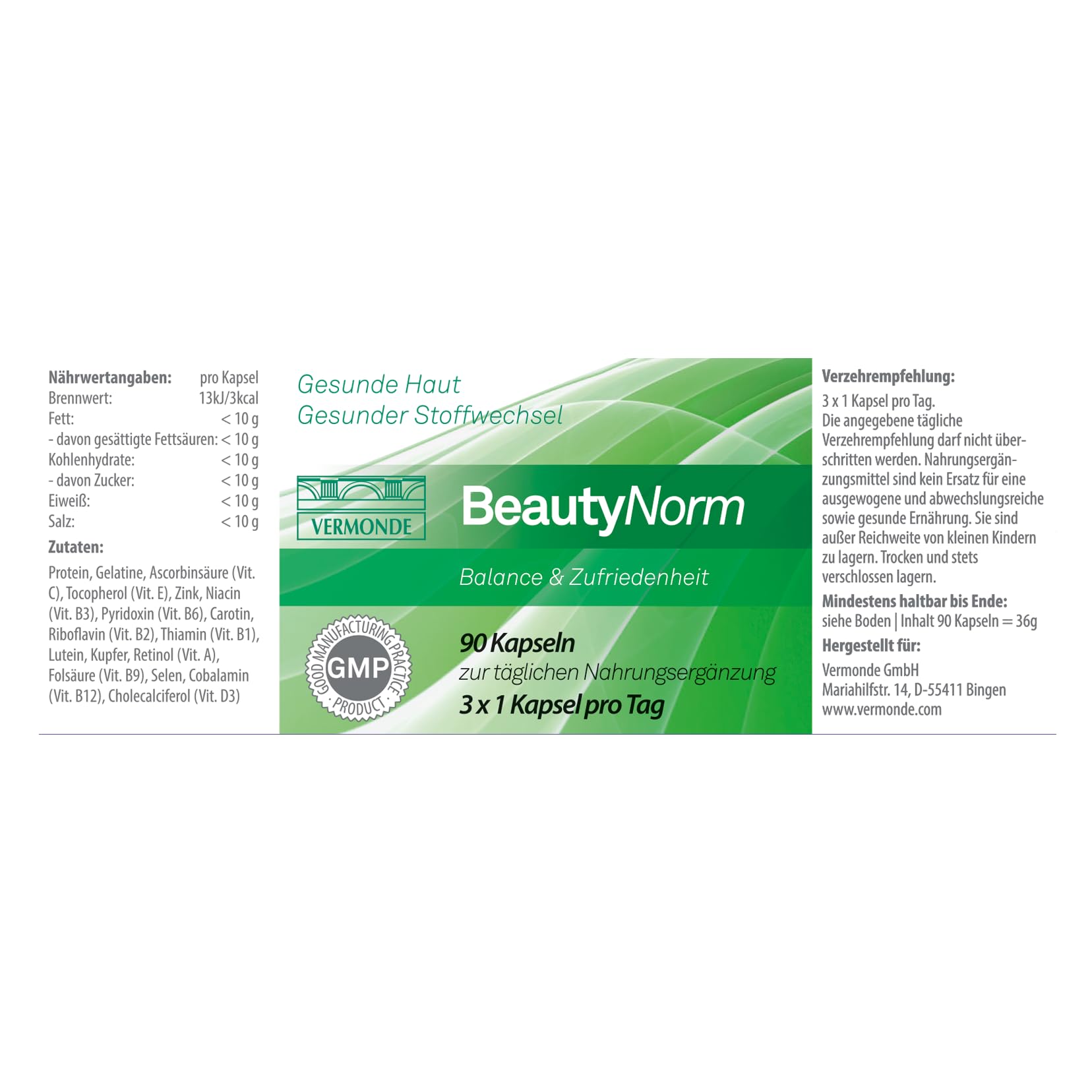 BeautyNorm Kapseln – Stoffwechsel aktivieren & Fettverbrennung fördern – Energie & hormonelle Balance – mit Taurin, Vitaminen & Mineralstoffen – Vermonde CARE-Technologie – 90 Kapseln