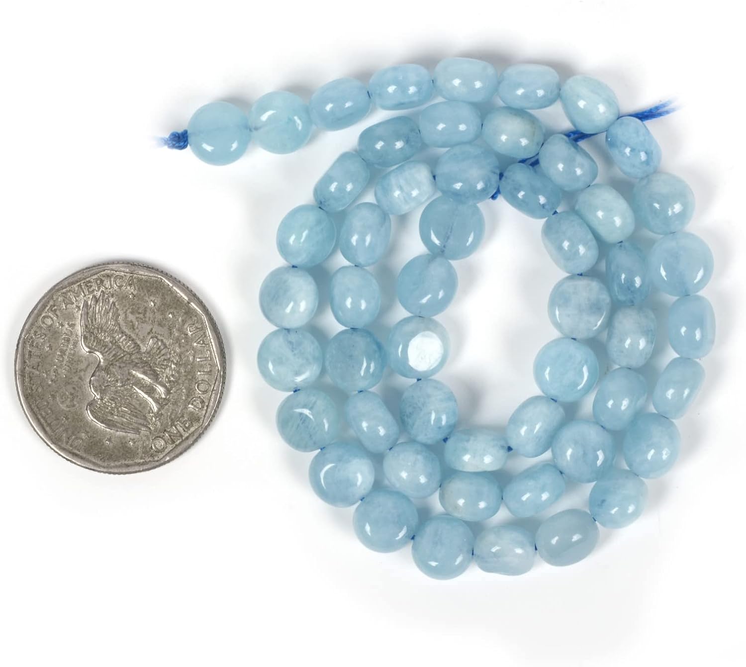 Natural Aquamarine Coin Loose Beads Disc Bead for Bracelet Jewelry Making DIY Strand 15 inch - Image 2
