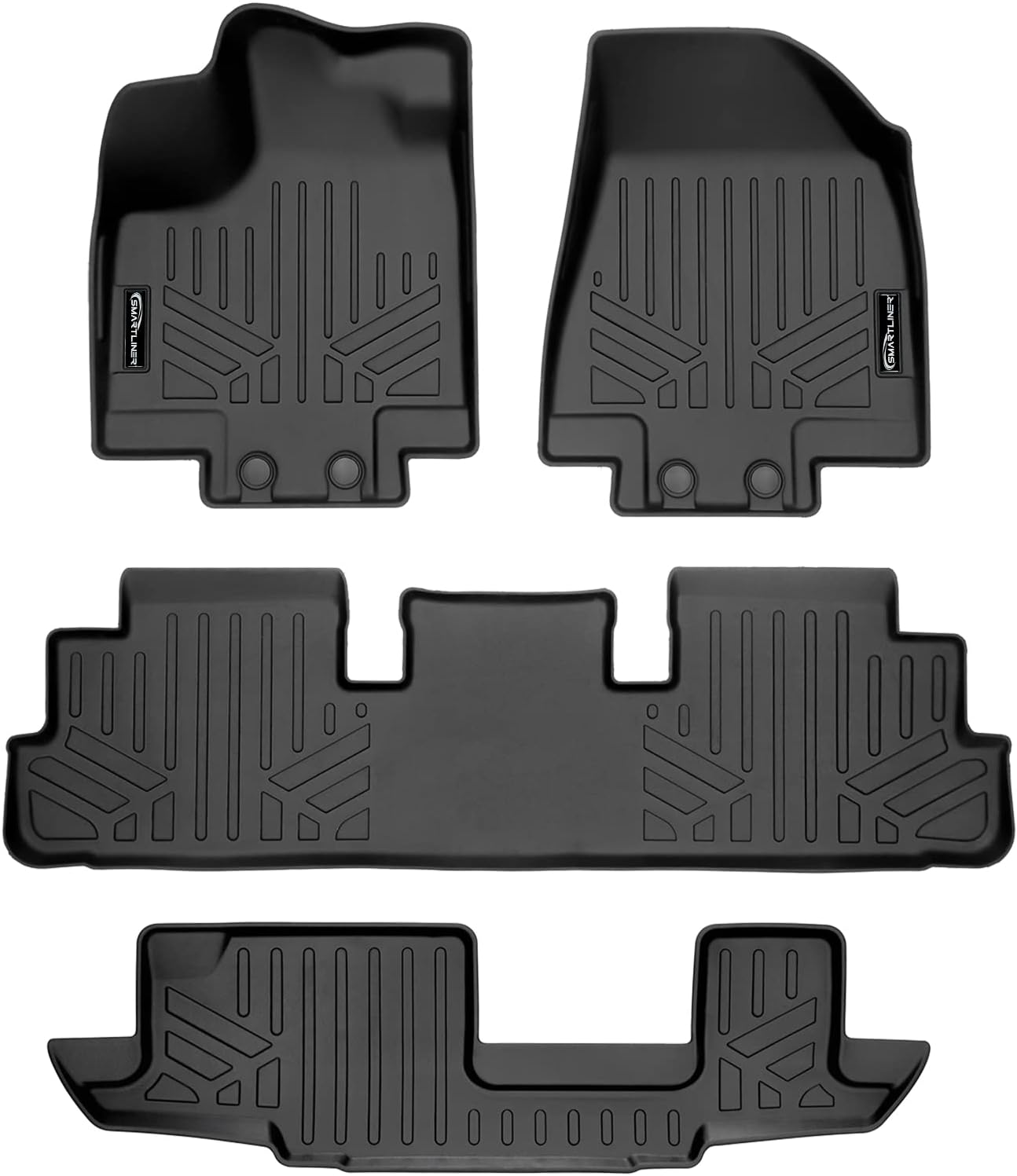 SMARTLINER Custom Fit Floor Mats 3 Row Liner Set Black Compatible with