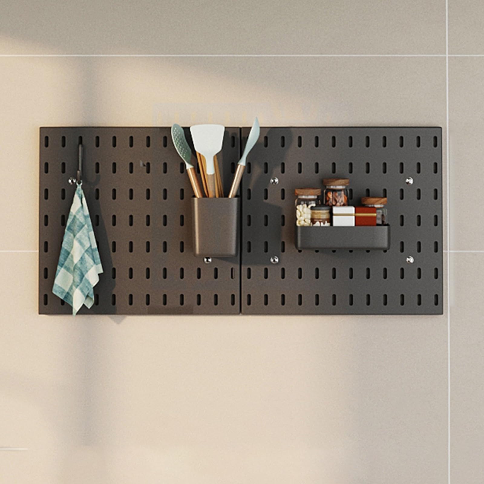 Stecktafel Vorratsregal Lochwand Büro Pegboard-Kombinations-Wand-Organizer-Set, Pegboard-Wandhalterung für Küche, Badezimmer, Wohnzimmer, Büro(Black,25 * 50cm)