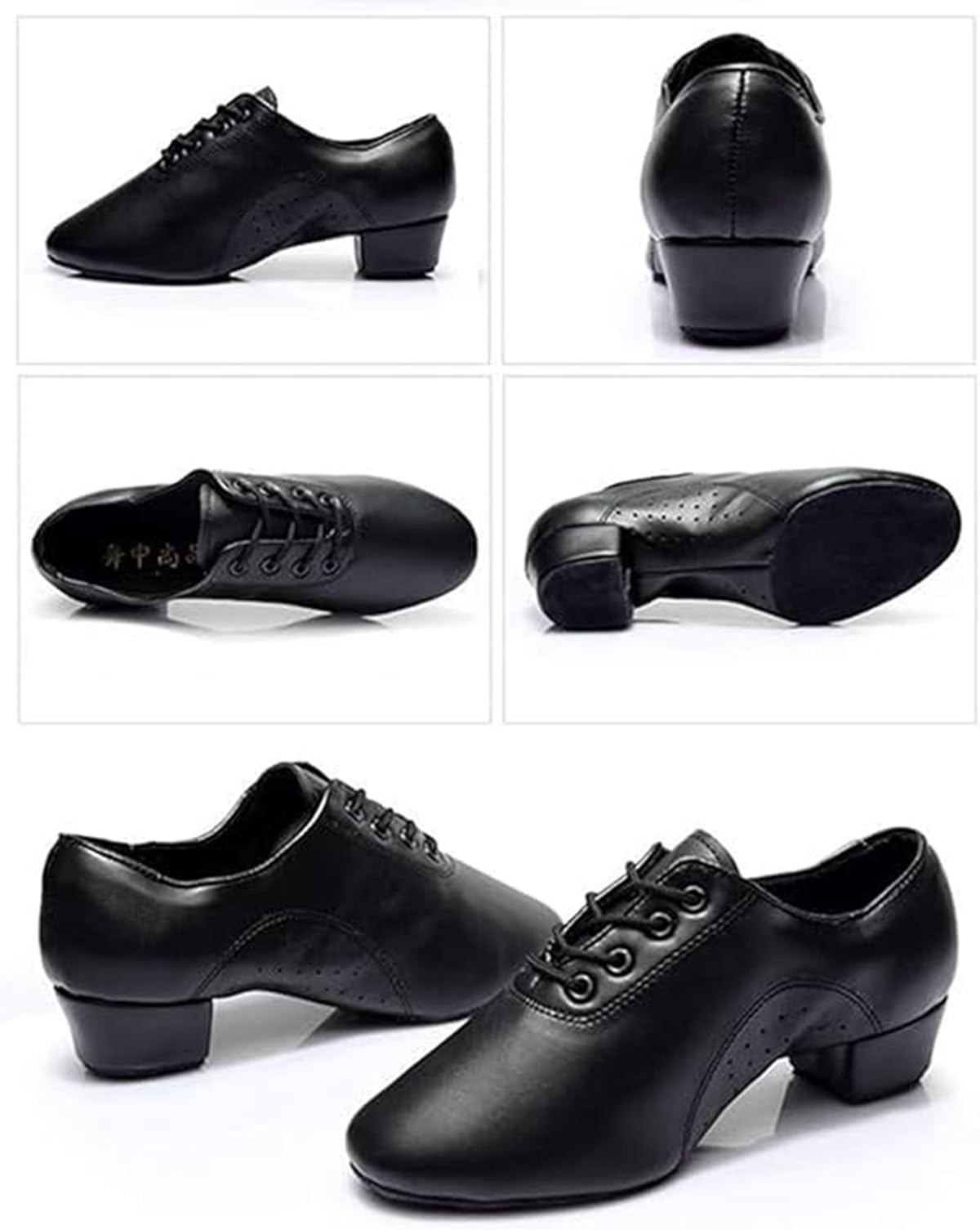 Scarpe da ballo da uomo in pelle nera per salsa jazz tango